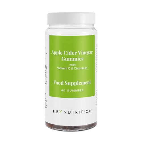 Hey Nutrition Apple Cider Vinegar Gummies Supplement - Vitamin C & Chromium - Supports Skin Health, Metabolic Function & Immune Health - No Artificial Flavours, Non-GMO & Dairy-Free - 60 Vegan Gummies
