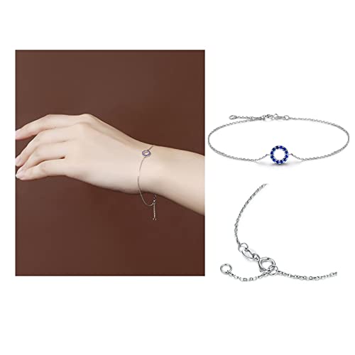 Knbob 18K Rose Gold Bracelets, Dainty Sapphire Bracelet Halo Charms Bracelet With Sapphire Adjustable Length 20+3Cm #TOP1