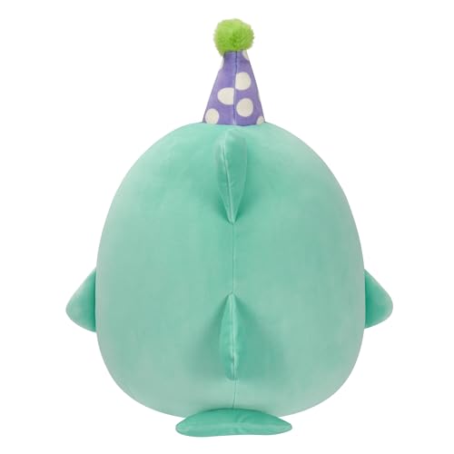 Image of Squishmallows Original 12-Inch Sharon The Teal Shark with Party Hat + Confetti Belly - Official Jazwares inchHappy Birthday inch Plush (Medium-Sized)
