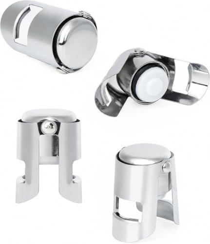 Acual 4 Pieces Champagne Stopper Stainless Steel Bottle Stoppers for Prosecco and Wine - Champagne Stainless Steel Prosecco Bottle Stopper Durable and Leak Proof Airtight Seal for Sparkling Wine