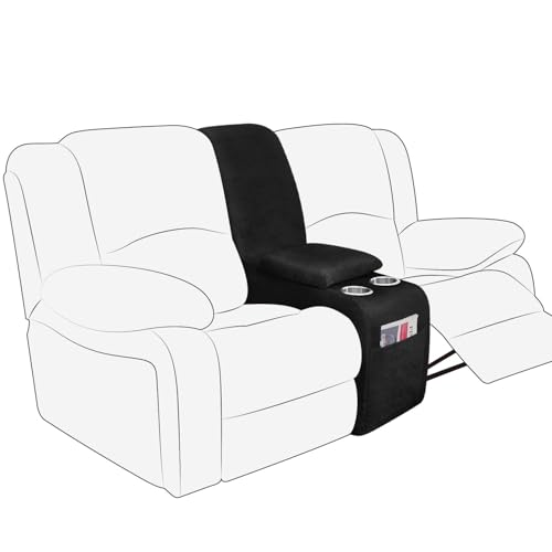 Image of molasofa Leather Like Additional Recliner Console Cover for Reclining Loveseat Covers Stretch Jacquard Middle Console Cover for Recliner Couch and Sofa Dark Black