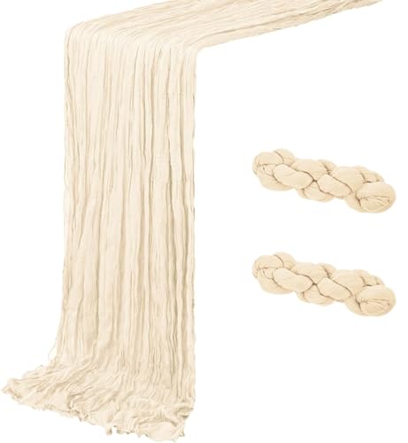 Black Cheesecloth Table Runner Pack of 2, 90 x 300 cm Gauze Rustic for Boho Weddings, Romantic Semi-Transparent Fabric for Birthday Party Decoration