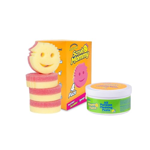 Scrub Daddy Sponges & PowerPaste XL Value Pack - 4 Scrub Mommy Multipurpose Dish Sponges & PowerPaste XL All-Purpose Cleaning Paste - Scratch-Free Multi-Surface Household Cleaning Supplies Kit (5ct)