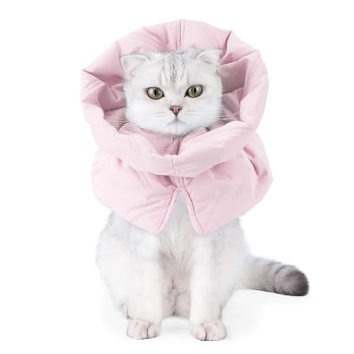 YAYAMIYA エリザベスカラー 布製 軽量 洗える 猫 小型犬用 傷口保護 首ガード 傷舐め防止 調節可能 可愛い 首ガード 通気性 傷口保護 手術後のケア 柔らかいエリザベスカラー (ピンク, S(<5KG))