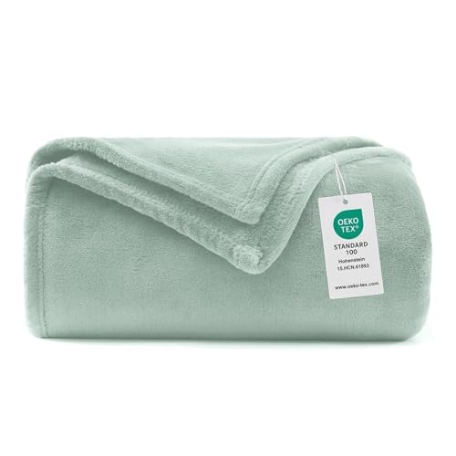 WAVVE Plaid Couverture Polaire Flanelle en Microfibre, Jeté de Canapé 150x200 Vert Clair, Couverture lit Jete de Canape 2 Personnes, Plaid Fourrure Grand...
