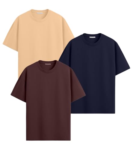 Image of LEOTUDE Men's Cottonblend Solid Oversized Half Sleeve Round Neck Tshirt for Man