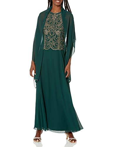 Image of J Kara Womens Petite Sleeveless Scallop Long Beaded Dress W /Scarf