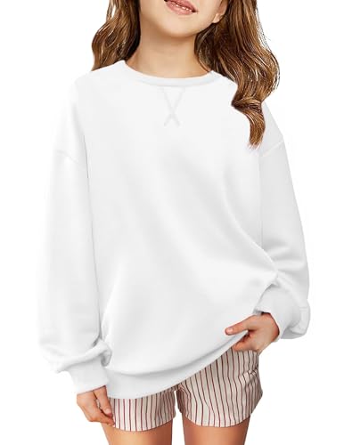 Arshiner Girls Oversized Crewneck Sweatshirt Kids Long Sleeve Pullover Tops Fall Casual Clothes Girls White Sweatshirt