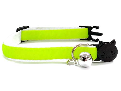 Velvet Cat Collars with Bell, Neon Green Velvet, Kitten Collar (10cm - 18cm) - Image 2