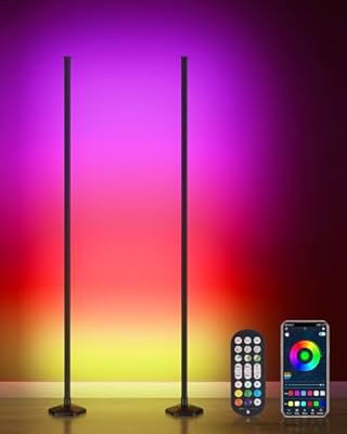 WISIMMALL 2PCS Corner Floor Lamp, 65" RGB Color Changing Mood Light with Remote Control, Dimmable LED Corner Lamp with Music Sync, Modern Ambience Light Standing Floor Lamp for Living Room Gaming Room