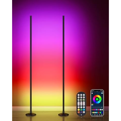 WISIMMALL 2PCS Corner Floor Lamp, 65" RGB Color Changing Mood Light with Remote Control, Dimmable LED Corner Lamp with Music Sync, Modern Ambience Light Standing Floor Lamp for Living Room Gaming Room Cover