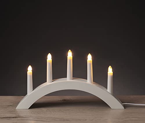 EMOS Candelabro de madera con 5 bombillas E10, color blanco, interior IP20, incluye 1 bombilla de repuesto, cable de alimentación de 150 cm, 230 V, 10000 h de vida útil, 38 x 20 cm
