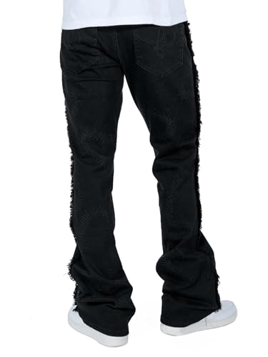 Mens Baggy Bootcut Jeans Mid Rise Stretch Stacked Straight Leg Denim Pants Hip Hop Streetwear Trousers2