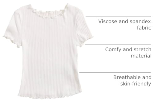 Image of SHENHE Girl's Short Sleeve Ribbed Knit Lettuce Trim Crewneck T Shirt Tee Tops