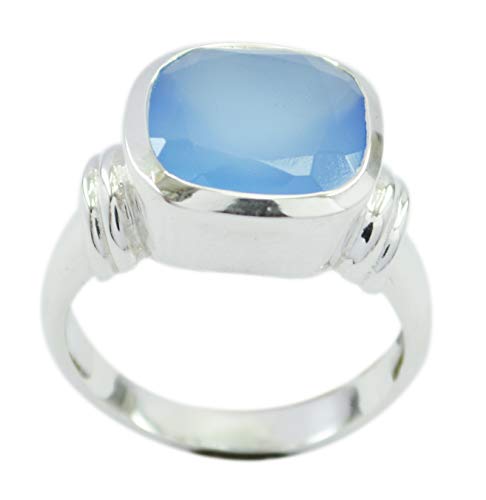Bague en argent 925 avec calcédoine bleue qui ne ternit pas