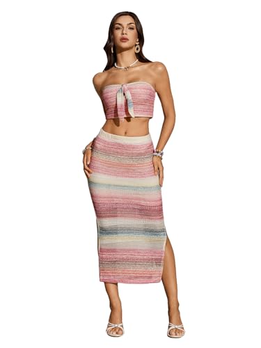 GORGLITTER Women's Maxi Skirt Set 2 Piece Outfits Crochet Ombre