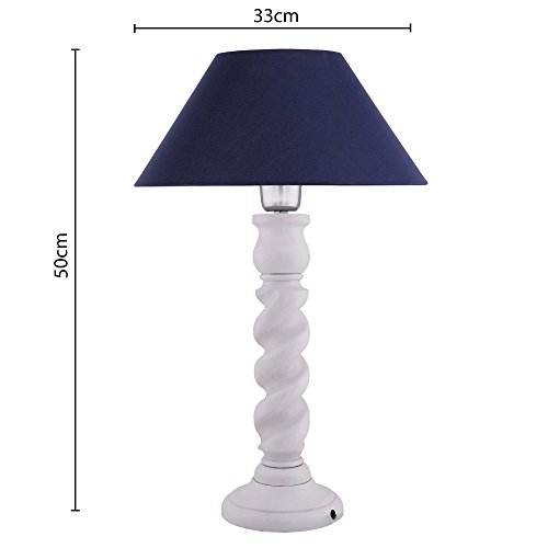 Image of Homesake Classic Twister Wooden Table Lamp with Fabric Shade | Handcrafted Bedside Lamp with E27 Holder| Bulb Included |Warm Light Night Lamp for Bedroom, Living Room, Study & Home Decor, Blue