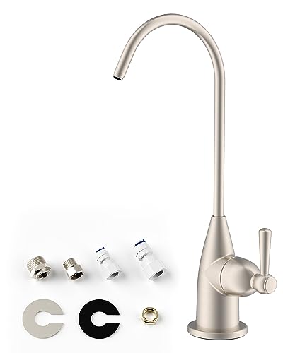 Image of Hibbent Drinking Water Faucet for Bar and Kitchen Sink, Stainless Steel Reverse Osmosis RO Faucet for Under-Sink Filtration System, Brushed Nickel Finish
