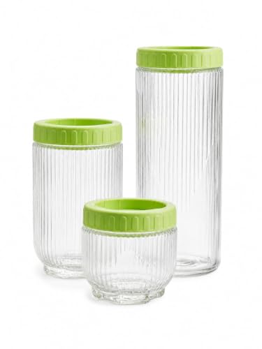 Image of Glass Storage Jar With Airtight Lid, BPA-Free Kitchen Containers For Spices, Dry Fruits, Snacks & Grocery Storage Set Of 3, Transparent Food Storage Canisters For Kitchen Organization And Home Use
