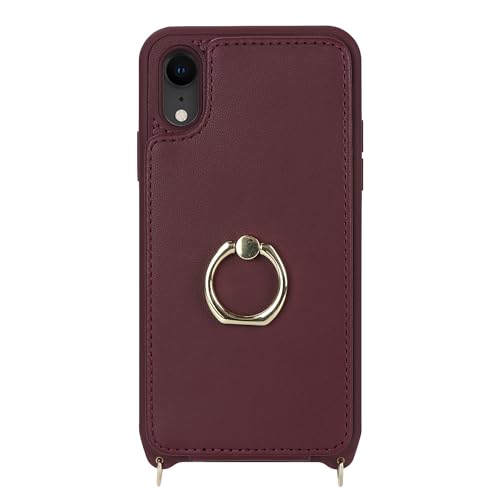 Image of for iPhone XR Case with Card Holder and Strap for Women,Crossbody Lanyard,RFID Blocking,Kickstand Ring Stand,Snap Clasp,Phone Wallet Cases 6.1 inch(Wine Red)