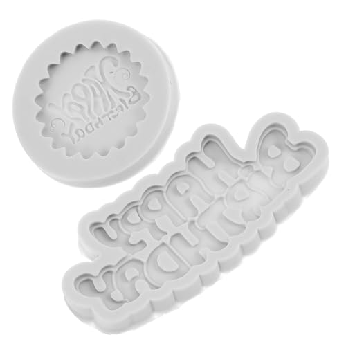 FONDOTIN 2 Piezas plantilla de feliz cumpleaños molde de chocolate de silicona moldes de topper de pastel molde de modelado moldes de chocolate del alfabeto gel de sílice blanco