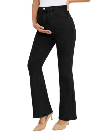 Image of PACBREEZE Women's Maternity Flare Jeans Mid-Rise Stretchy Bell Bootcut Jeans Denim Pregnancy Pants, S-XXL