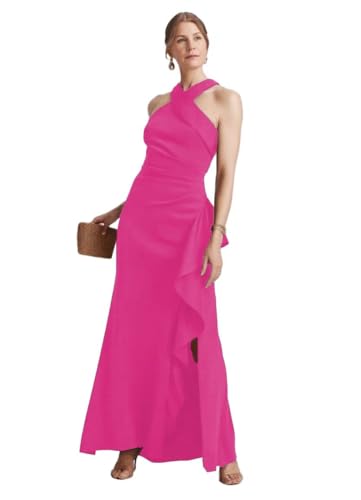 Ruffle Mother of The Bride Dresses for Women Cross Neck Long Grandmother of The Groom Dresses for Wedding