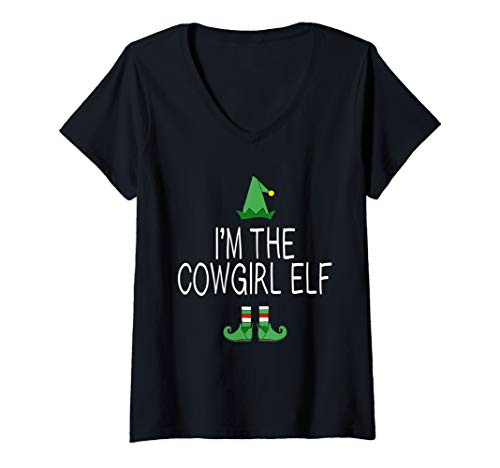 Womens I'm The Cowgirl Elf Matching Family Christmas Funny Gift V-Neck T-Shirt