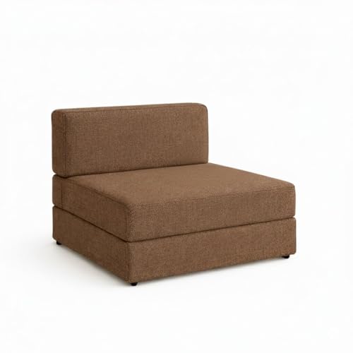 Image of PUM PUM Foldable Sofa Cum Bed | EPE Foam 2 Seater Floor Sofa | Premium Jute Fabric | Space-Saving Furniture for Living Room & Bedroom |36 Inch Width,Brown