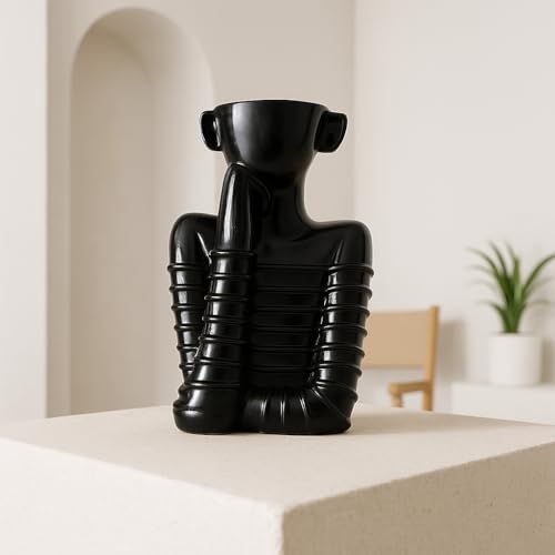 Image of Xtore Modern Abstract Black Resin Figurine | Contemporary Art Piece | Unique Home Decor for Living Room, Office, or Gallery | Sleek and Stylish Design - Black