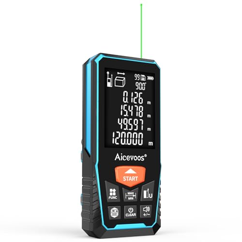 Télémètre Laser, Metre Laser 393ft/120m avec Grand écran avec Rétroéclairage, Niveau numérique, Commutation d’unité M/in/ft, Telemetre Laser, Faisceau Vert