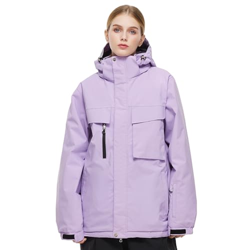 GS SNOWING Women's Ski Jackets Men's Snow Jacket Windproof Waterproof Warm Winter Coat Snowboarding Insulated Jacket with Hooded Purple XL