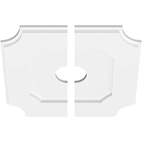 Image of Ekena Millwork CMP16LE2-03000 Locke Architectural Grade PVC Contemporary, Two Piece Urethane Ceiling Medallions 16 inchOD x 3 inchID x 9 1 /2 inchC x 1 inchP