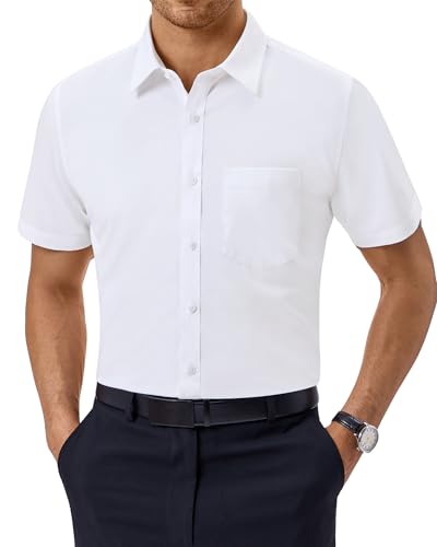 J.VER Herren Hemd Kurzarm Businesshemd Shirt Knitterfrei Weiß Formales Hemd mit Brusttasche für Sommerhemd Hochzeit Arbeits,Weiß,3XL