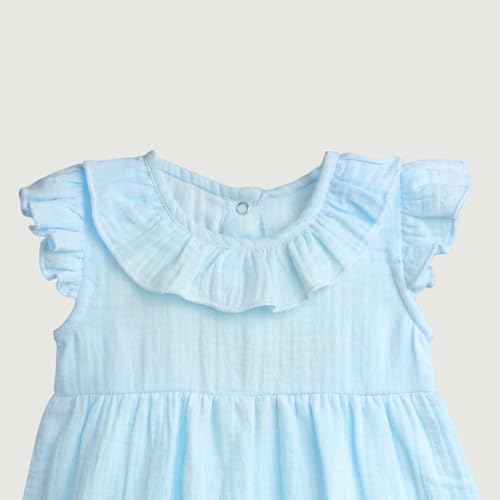 Image of Kidbea Baby Girls' Cotton Dress, Comfortable, Trendy Ruffled Sleeves & Hem, Soft Breathable Fabric for Everyday & Special Occasions