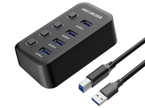 PremiumCord Hub USB SuperSpeed ​​​​​​, 4X USB Type A, 3.2 Gen 1 5Gbps, Commutateur de Port, Hot Cosse, LED, Noir, Longueur de Câble 1 m