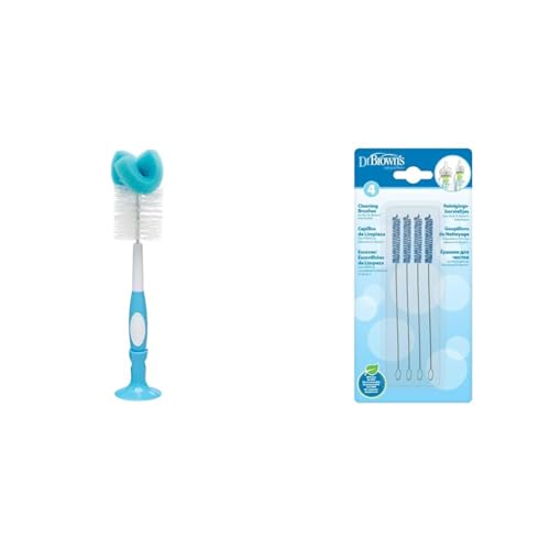Image of Dr. Brown's Reusable Sponge Baby Bottle Cleaning Brush with Suction Cup Stand & Natural Flow Reusable Baby Bottle Vent System and Reservoir Cleaning Bristle Brush
