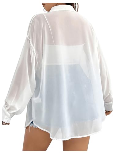Milumia Women Plus Size Sheer Long Sleeve Button Down Shirt See Through Blouse Tops2