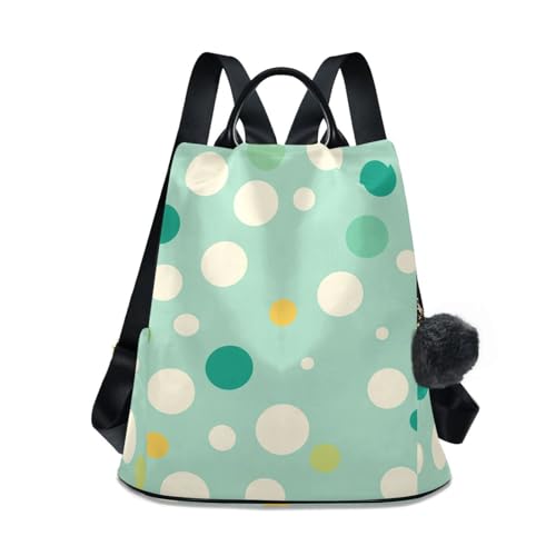 KLL Modern White Rounds Dots Teal Fashion backpacks for women Anti-theft backpack for women college for Travel, Work, Everyday with Pom-pom keychain - Main Image