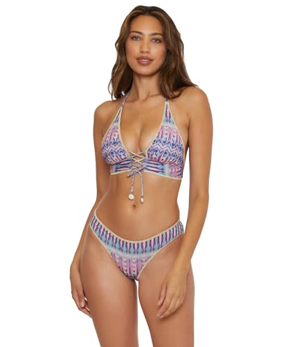 BECCA Women's Tulum Halter Bikini Top, Abstract Print, Adjustable, Tie Back, Swimwear Separates