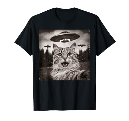 Cat Selfie With Alien UFO Funny Cat Gifts For Men Women Kid Camiseta