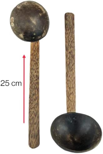 Keracrafts Coconut Shell Cooking Ladle Combo - Chiratta Thavi - Medium - (Set of 2) - Brown