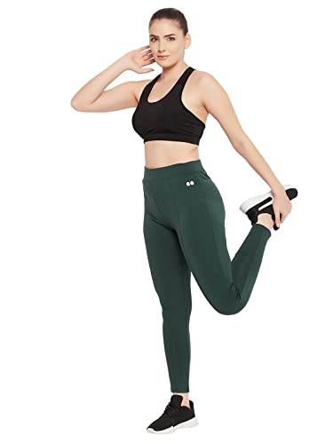 Image of Clovia Women's Snug Fit Ankle-Length High-Rise Active Tights in Green
