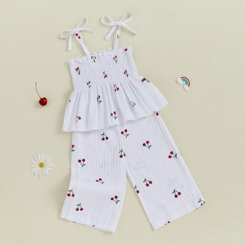 Image of Thorn Tree Toddler Girl Clothes Plaid Printed Sleeveless Pleated Camisole Linen Pants Set Baby Summer Outfits
