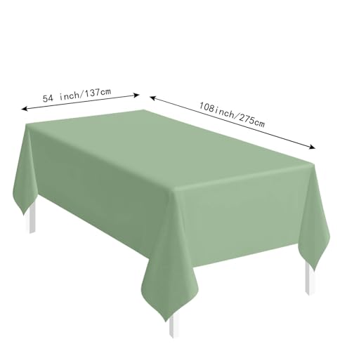 Image of SietDESEO 3 Pack Sage Green Plastic Tablecloth Rectangle 54 x 108 Premium Disposable Table Cloth Plastic Sage Table Cover for Wedding Baby Shower Party Decorations