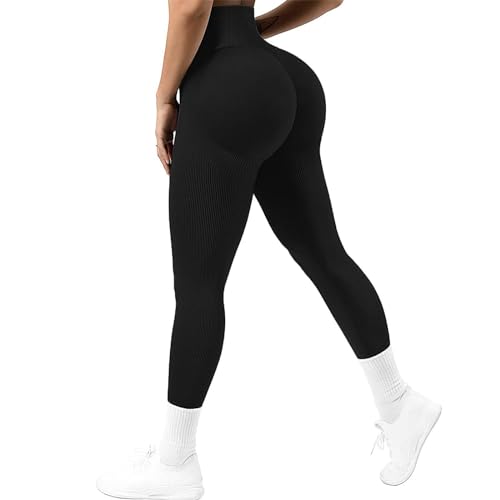 Lishang Leggins Deportivos Mujer Push Up Mallas Mujer Deporte Cintura Alta Mallas Deportivas Conjunto Fitness para Gym Entrenamiento Yoga Jogging C Negro S