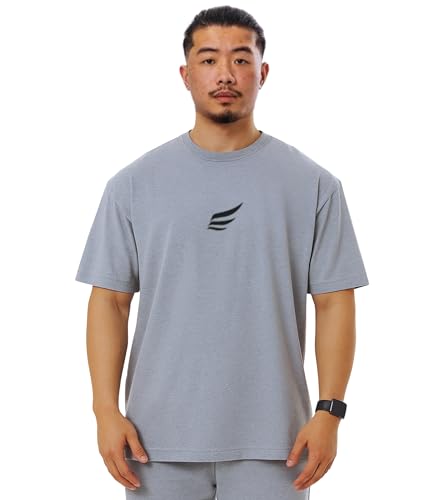 Camiseta de gran tamaño para hombre, cómoda y duradera, de algodón, para gimnasio, deportes, fitness y estilo casual, camiseta de gimnasio de gran tamaño para hombre, gris, S