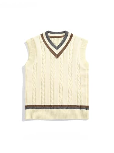 Men's Retro Style Color Block V-Neck Sleeveless Knitted Vests Layered Sweater Wool Waistcoat2