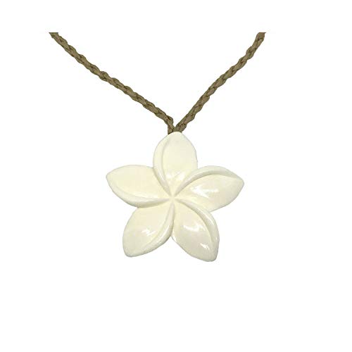 Hawaiian Jewelry Hand Carved Bone Plumeria Flower Pendant Necklace