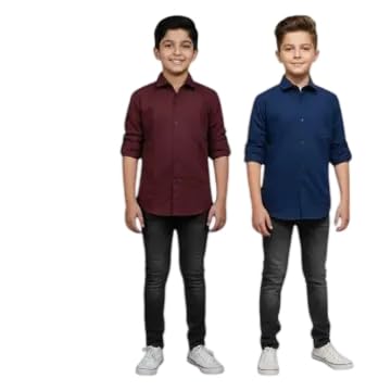 Boys Casual Combo Solid Cotton Shirt with Buttoned Cuffs_MaroonTeal_52-picture-36